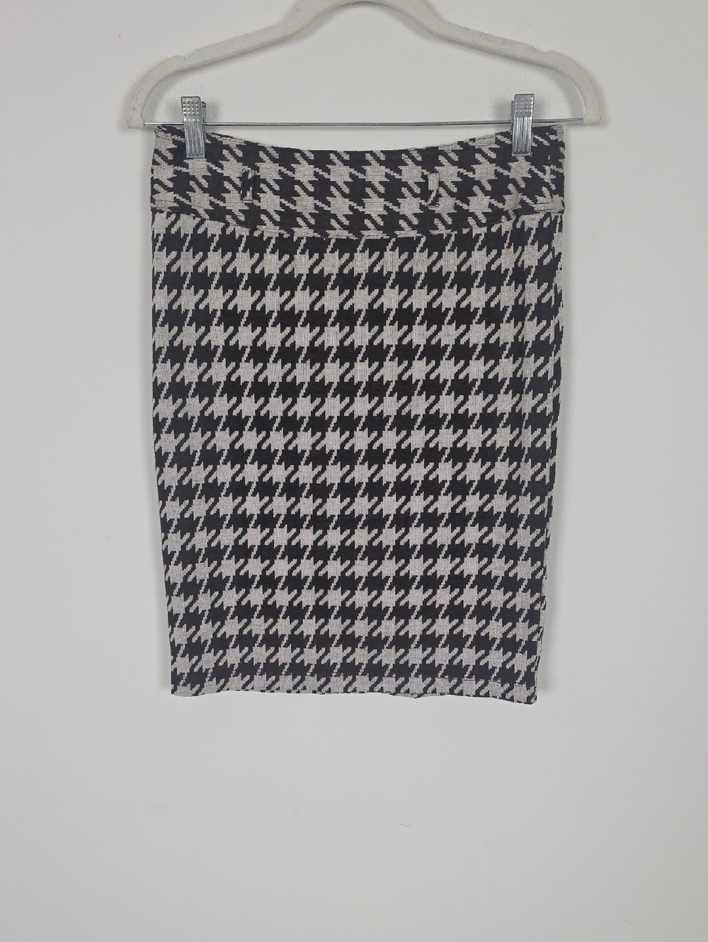 Brown and Cream Houndstooth Pencil Skirt